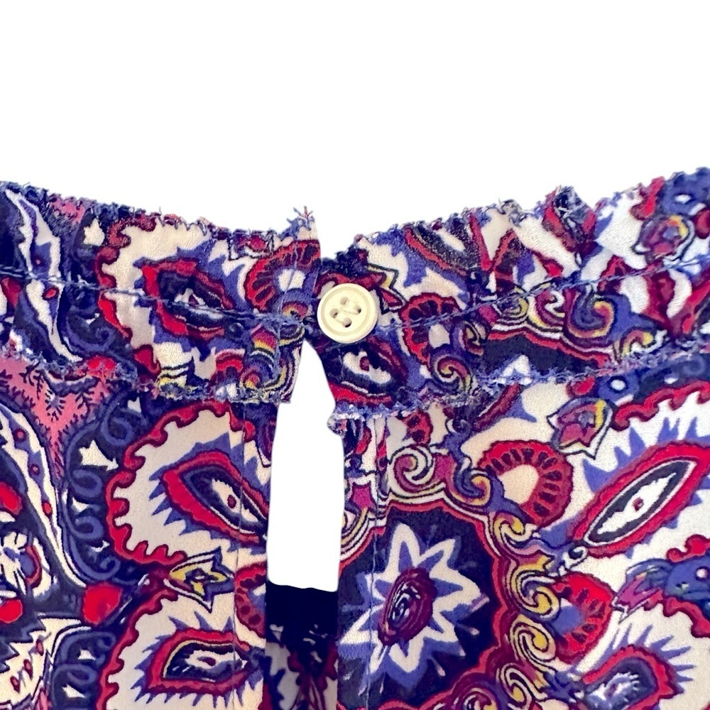 Talbots boho paisley ruffle neck ruched sleeveless top Medium - Picture 10 of 13